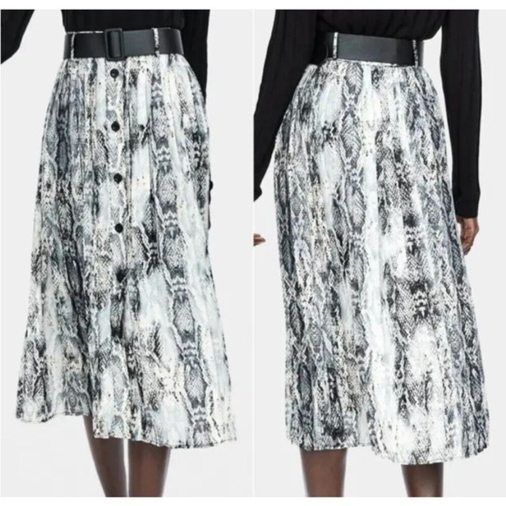 Zara Gray Snake Print Pleated Button Front Maxi Skirt XS